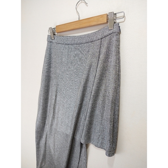 Zara Trafaluc | Asymmetrical Silver Stretchy Metallic Knit Skirt | Small - Picture 6 of 11